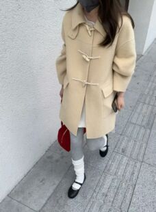Etoile 韩代秋冬新款牛角扣苏丽羊绒羊毛大衣女中长款鹅黄外套