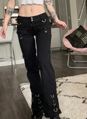 欧美潮酷辣妹低腰拉链直筒显瘦牛仔裤季长裤