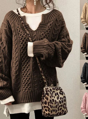 2025欧美毛衣针织麻花纹毛衣休闲针织衫毛衣