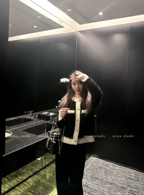 清仓 BLM银色扣小香风马海毛针织 花呢外套 长裤套装