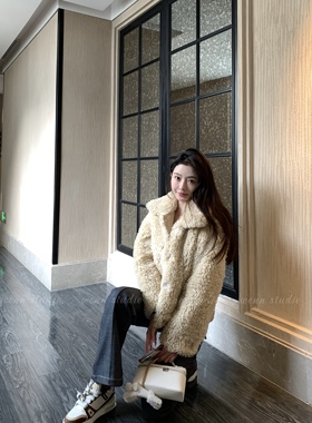 现货 特价不退换芝士奶盖 stand鹅黄色泰迪毛环保人造皮草外套