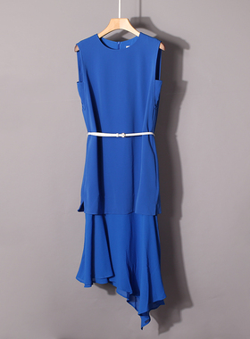 郭P玲专柜正品女装春夏净色百褶拼接休闲不对称连衣裙A16W198H