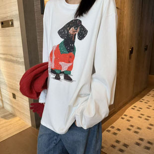 摩登mdeng197韩系卡通印花长袖 T恤女2025秋冬新百搭减龄上衣1T263