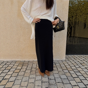 摩登mdeng197直筒半身裙女2026春新款高腰百搭侧开叉中长裙 2K165