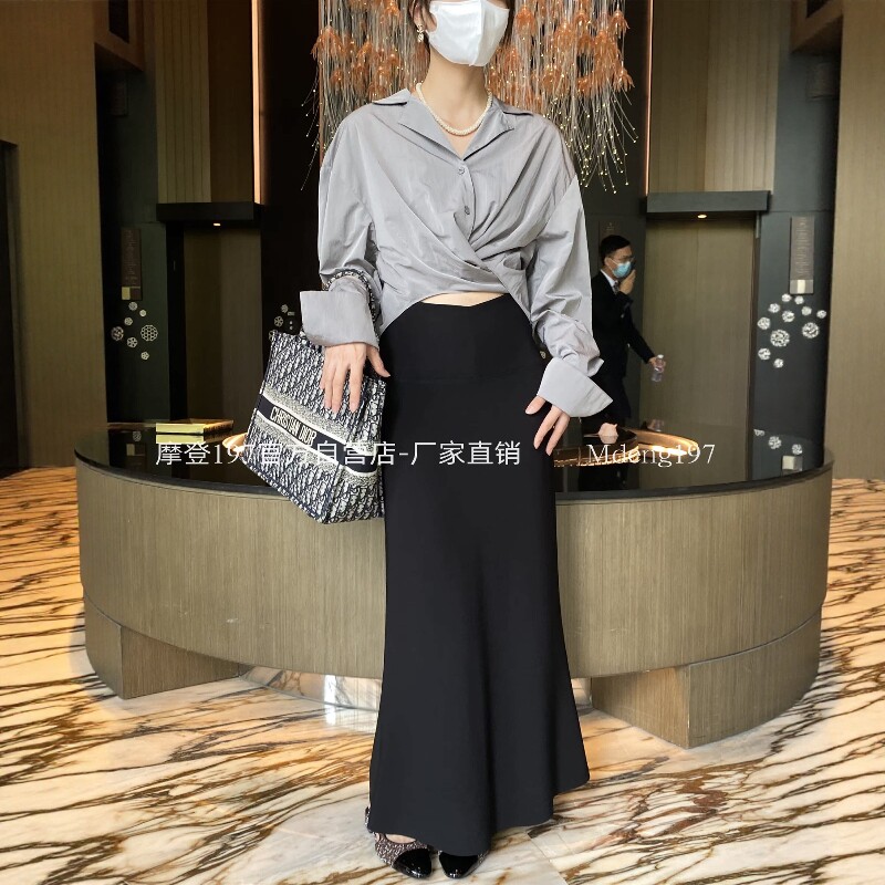 摩登mdeng197爆款高腰半身裙女206春季修身显瘦鱼尾裙中长裙7909