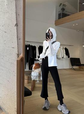 摩登mdeng197松紧腰黑色气质显瘦八分裤女2025春新款休闲裤2K608