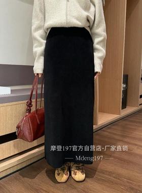 摩登mdeng197灯芯绒后开叉半裙女秋冬款显瘦百搭直筒中长裙M9825