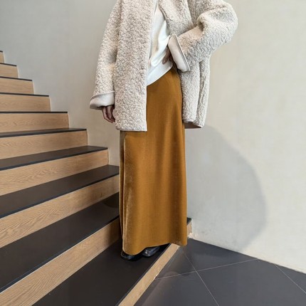 摩登mdeng197丝绒A字版加绒伞状裙2025冬爆款休闲百搭半身裙 7850