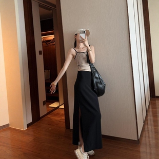 摩登mdeng197高腰侧开叉直筒半身裙女2026春新气质显瘦长裙 2K180