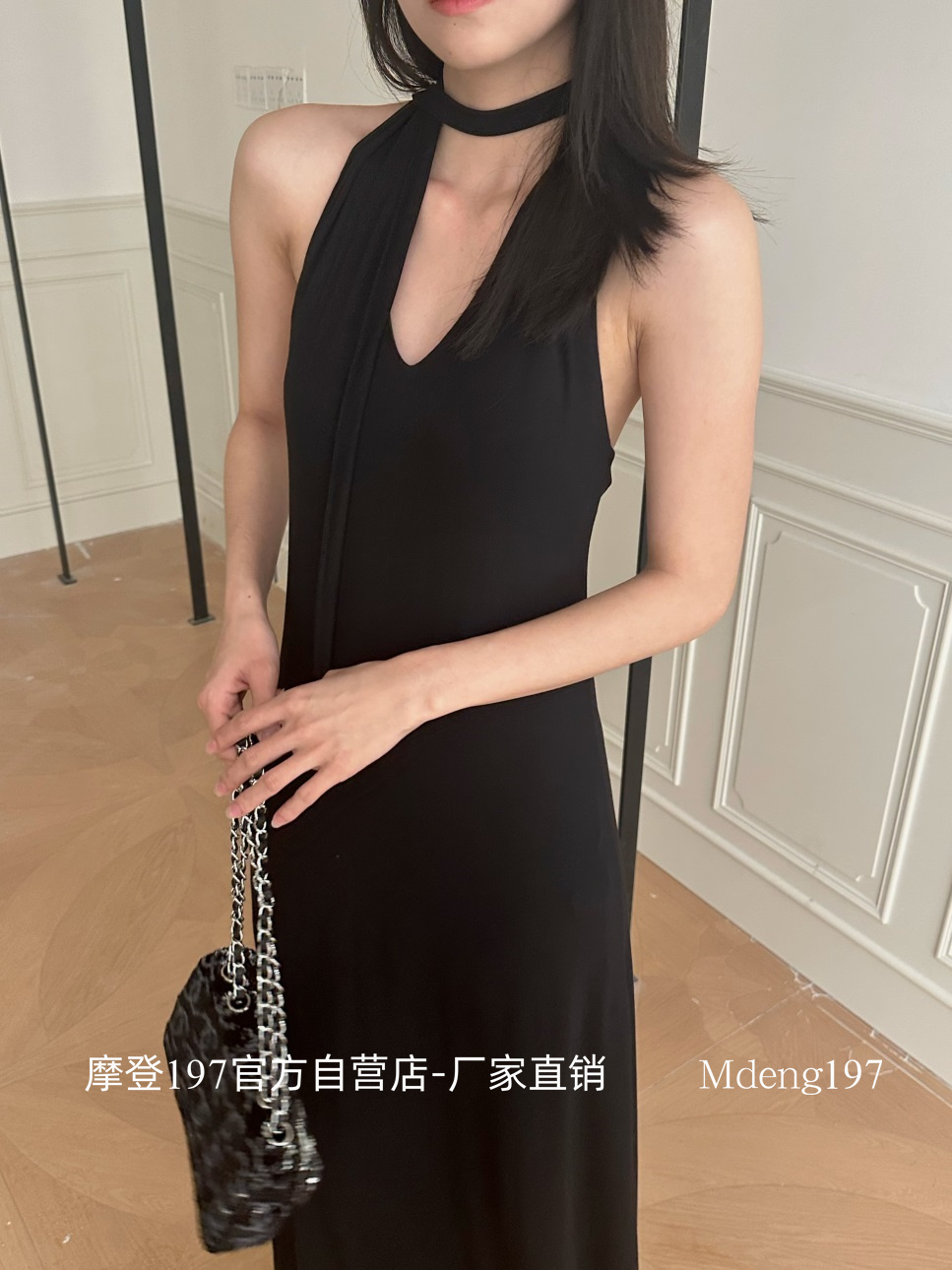 摩登mdeng197设计感双面穿长裙2024夏丝带款无袖挂脖连衣裙H5826 女装/女士精品 连衣裙 原图主图