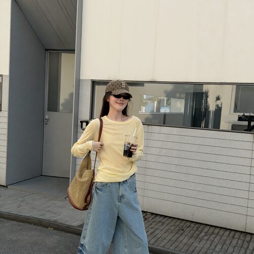 圆领长袖宽松显瘦T恤女秋新