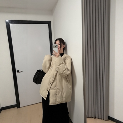 摩登197双面穿90绒V领系带羽绒服