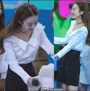 白色衬衫女设计感小众长袖秋季赵丽颖同款漏锁骨衬衣百搭娃娃衫潮
