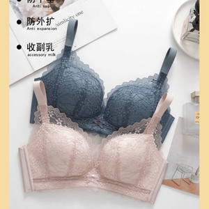 大红色收副乳内衣女薄棉杯小胸显大聚拢上托亲肤棉无钢圈三排扣