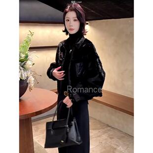 欧韩潮流新品 进口拉贡羊羔毛皮毛一体女拼接水貂毛皮草外套 冬季