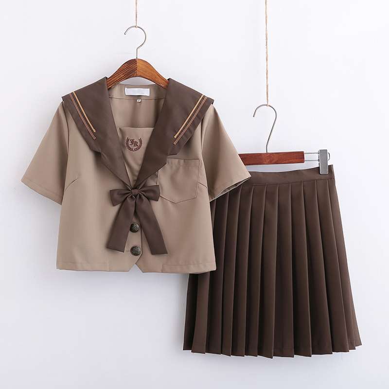 日系正统软妹JK制服裙 奶茶棕关东变形襟二本水手服 日本学生套装满40.00元可用4元优惠券