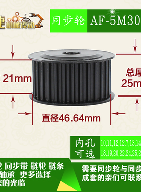 劲科45钢同步轮HTD5M30齿 AF型 直径46.64带宽2 1mm圆孔带顶丝