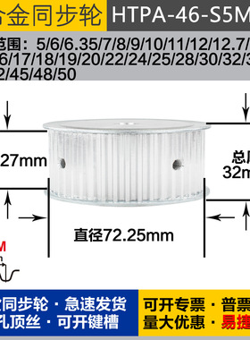 铝合金同步轮HTPA46S5M250 槽宽2 7 S5M46齿 外径72.25 圆孔顶丝