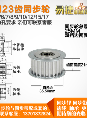 AF型 轴承孔铝同步轮 5M23齿  直径35.50 槽宽2 1 齿面惰轮涨紧轮