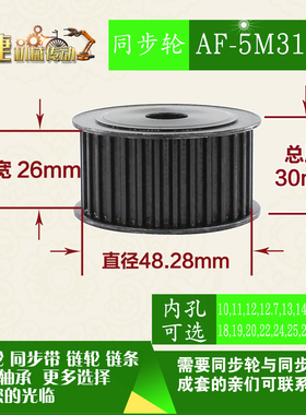 劲科45钢同步轮HTD5M31齿 AF型 直径48.28带宽2 6mm圆孔带顶丝
