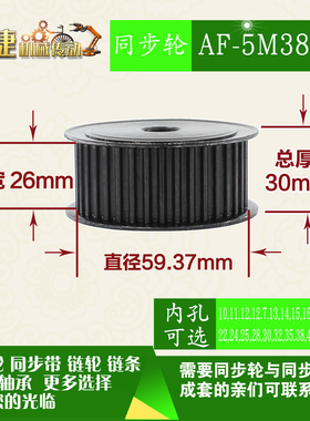 劲科45钢同步轮HTD5M38齿 AF型 直径59.37带宽2 6mm圆孔带顶丝