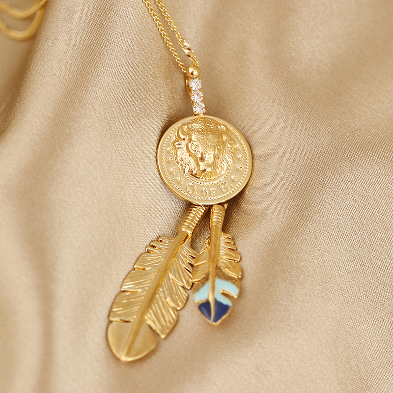 GAS Bijoux法国羽毛24K镀金ins轻奢彩绘风金币锁骨项链女礼物2019在类目 饰品/流行首饰/时尚饰品新, 项链中 - 来自Buy2taobao.com提供专业的淘宝代购服务