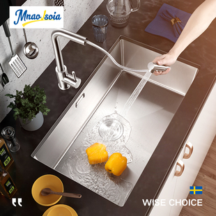 瑞典Mnaolsoia水槽单槽304不锈钢洗菜盆厨房台下盆嵌入式洗碗槽