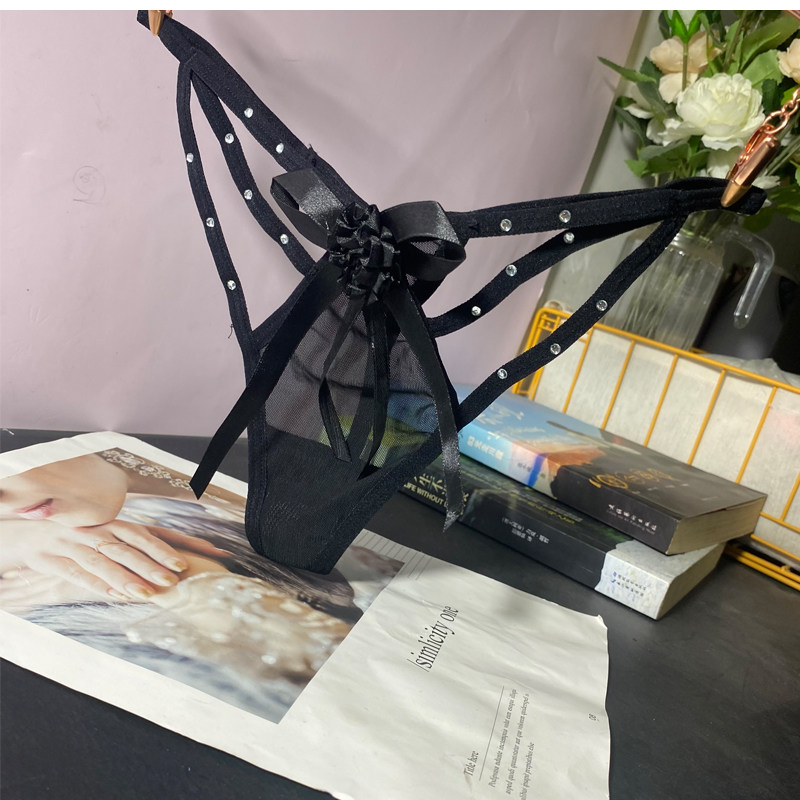 钻饰花朵低腰丁字裤 性感镂空透明内裤 sexy lady underpants