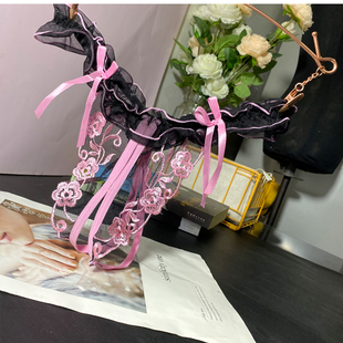 性感蕾丝刺绣蝴蝶结装 饰女人丁字裤 低腰柔软舒适薄款 女士内裤
