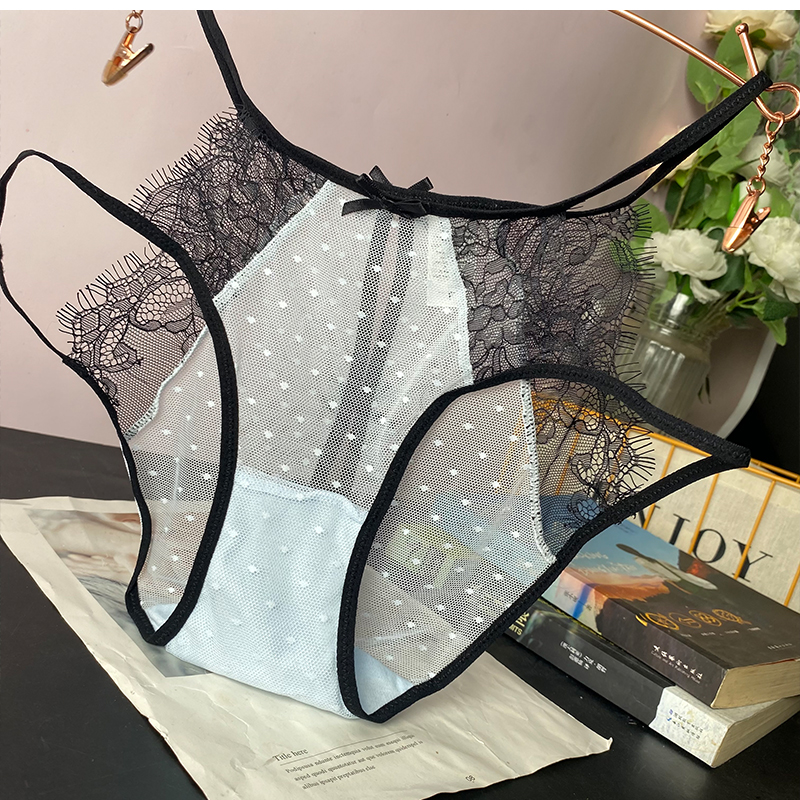 大开叉镂空睫毛蕾丝女士三角裤