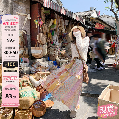 曾小咸 北岛风信 度假旅游穿搭套装女民族风半身裙镂空上衣两件套