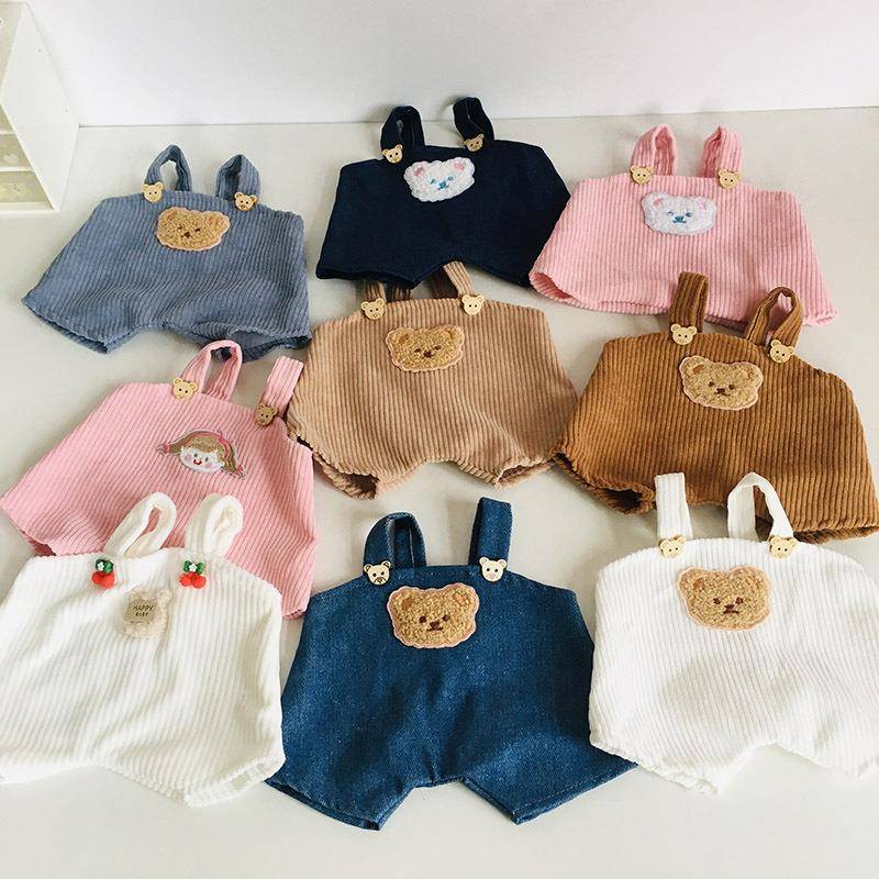 关节熊衣服中号30cm娃衣手作网红樱桃背带裤小熊头纽扣吊带裤子