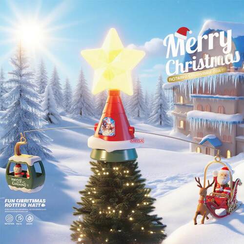 Stars at the top of the Christmas tree are electrically rota