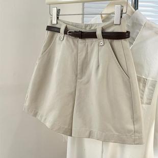 shorts summer 2024 Fashion legged belt high women colored