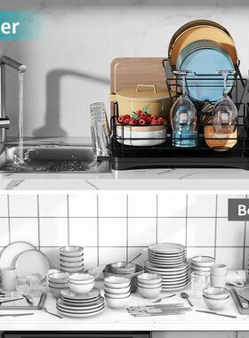 Kitchen shelf dishes are loaded with asphalted water racks w