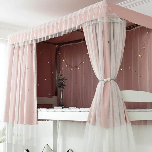 The students dorm room under the curtains, bed-room bednets