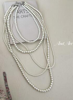 Multiple layers of glass pearl necklaces, womens fashion ne