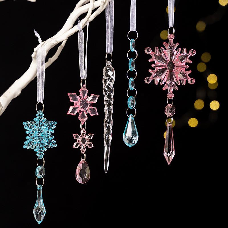 Three coloured 5PCS-acrylic Christmas decorations like snowf