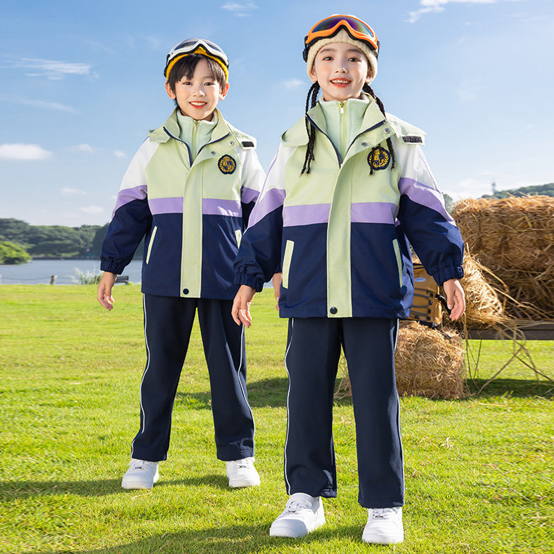 幼儿园园服秋冬款冲锋衣加厚儿童班服三件套小学生校服套装学院风