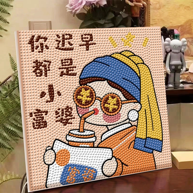 新款钻石画带相框贴画diy儿童贴纸钻石画镶钻珍珠画diy材料包