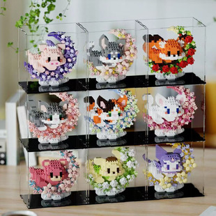 花前月下积木微小颗粒拼装熊猫小狸猫益智玩具拼图生日礼物收纳