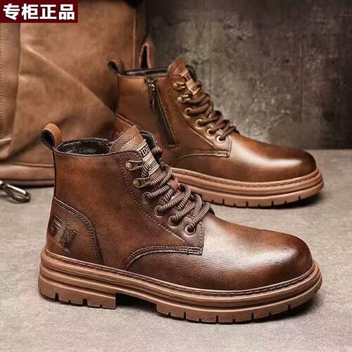 品牌乔舟马丁靴男秋季高帮防水休闲鞋潮流百搭皮鞋英伦风工装短靴