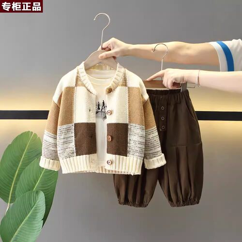 韩国AS品牌男童秋装套装2026新款洋气儿童装春秋季毛衣外套宝宝时