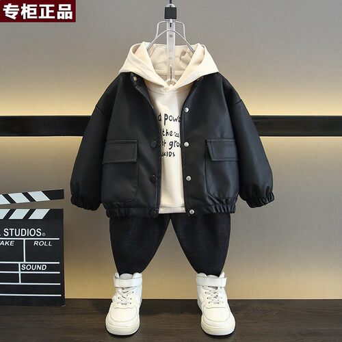 韩国AS品牌男童秋冬皮衣套装2026新款儿童春秋季衣服男孩韩版加绒