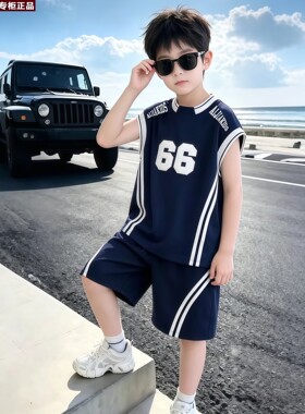 韩国AS品牌男童无袖套装夏季2026新款儿童夏装背心篮球运动服夏款