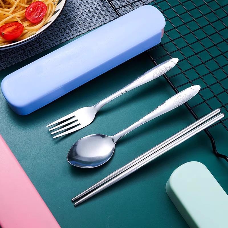 A set of portable stainless steel cutlery including chopstic