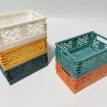 Plastic storage basket, foldable organizing bin, desktop clu