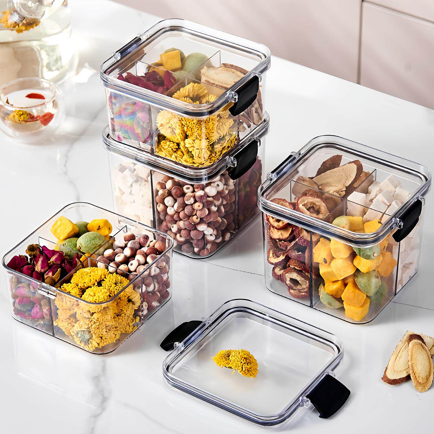 Airtight storage container, tea square four-compartment heal