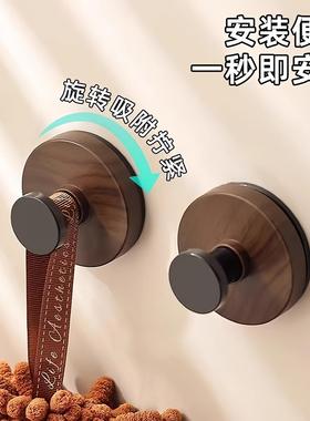 Walnut wood grain suction knob hook rack, wall-mounted stora