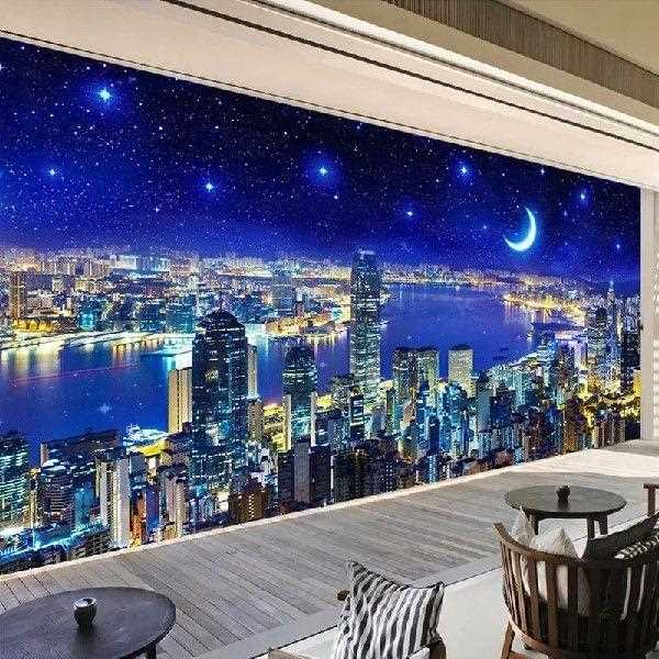 Custom Any Size 3D Wall Mural Paintings City Building Night